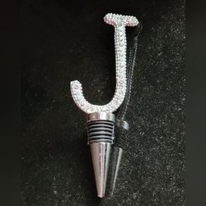 New Rhinestones Faux Diamonds Bling “J” Wine Bottle Stopper